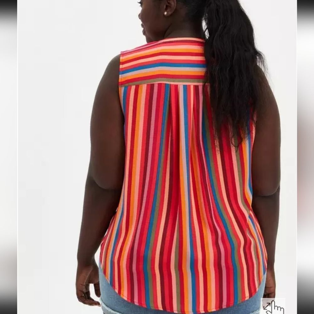 Torrid Women's Harper Sleeveless Striped Top Size 0X Rainbow Buttoned Up PRIDE - Picture 2 of 5